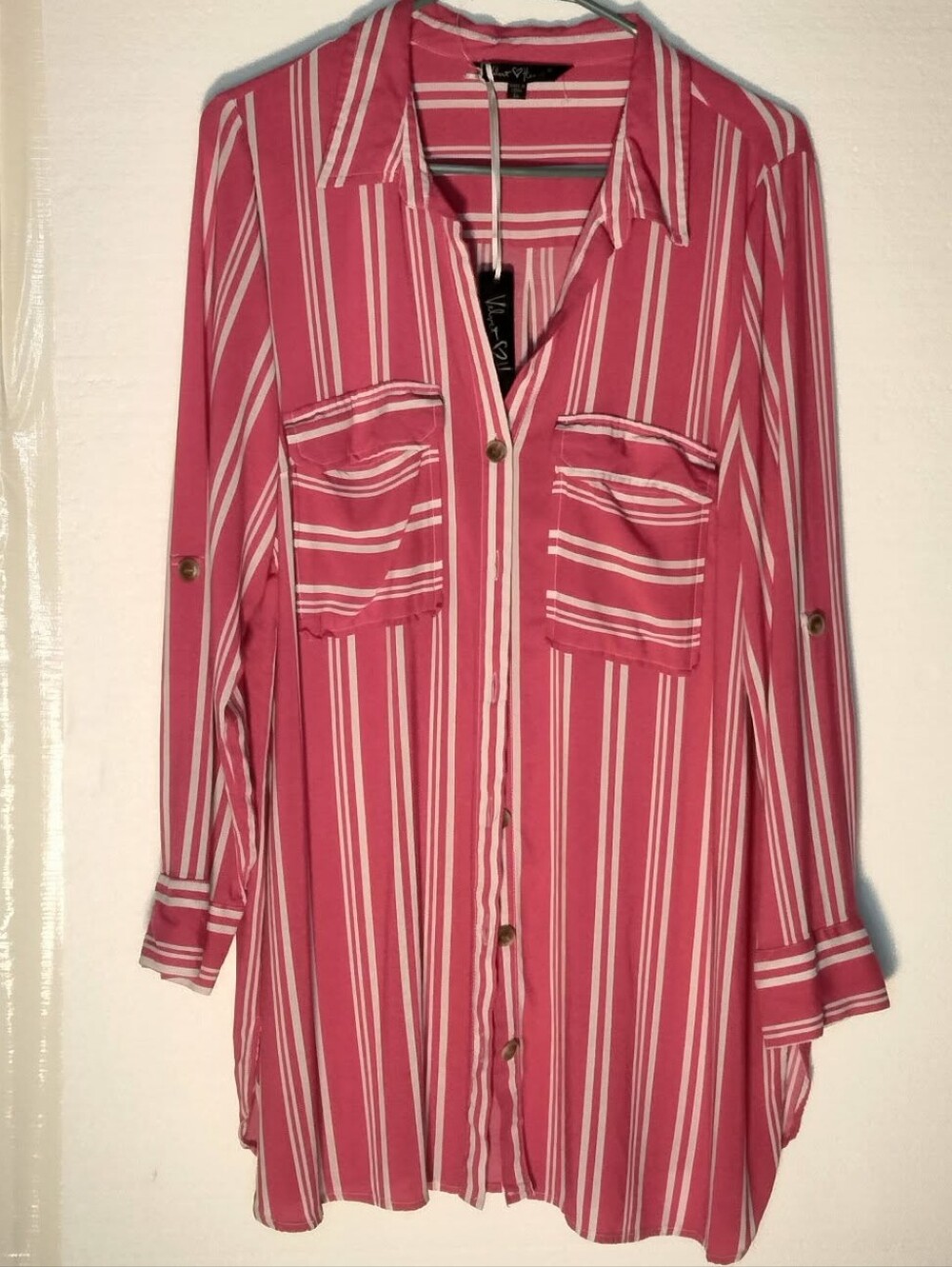 NWT Velvet Heart Pink and White Striped Button-Down Shirt